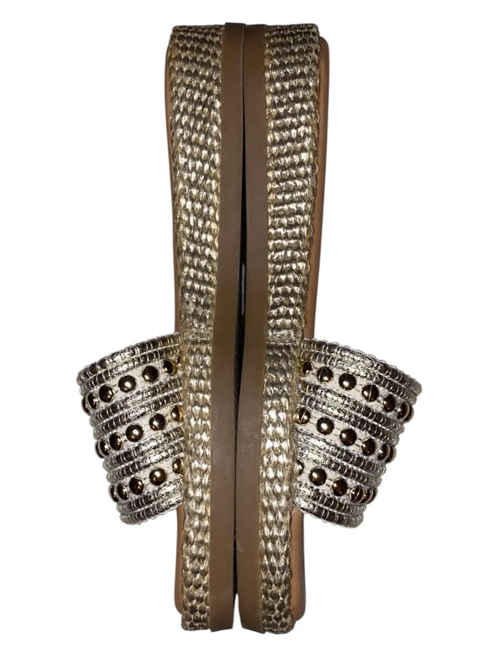 STEVE MADDEN Boardwalk Espadrille Style Sandal Slide Metallic Gold/Tan Size 8M